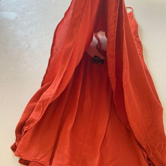 Lulus Crochet Back Boho Dress – Women’s Small Rust Orange Halter Mini - Picture 8 of 8